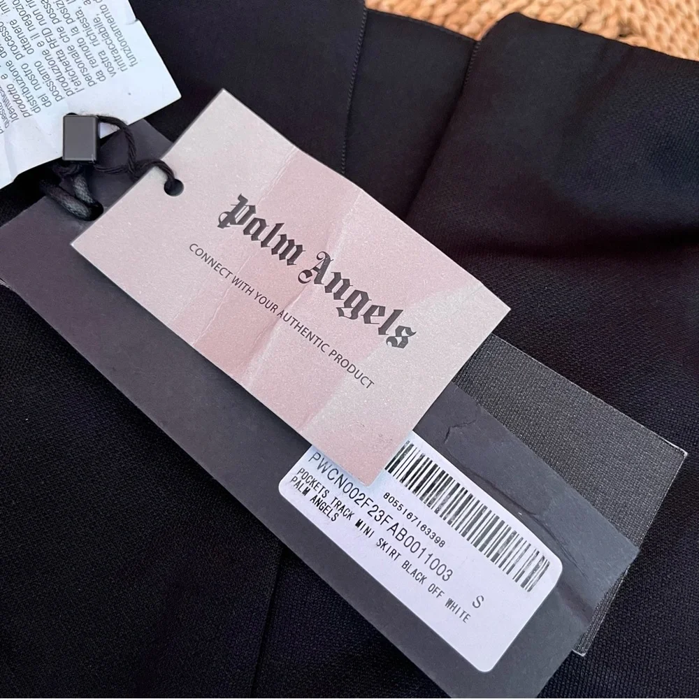 NWT Palm Angels Stripe Detail Track Mini Skirt Pockets Black Off White Authentic - Picture 11 of 16